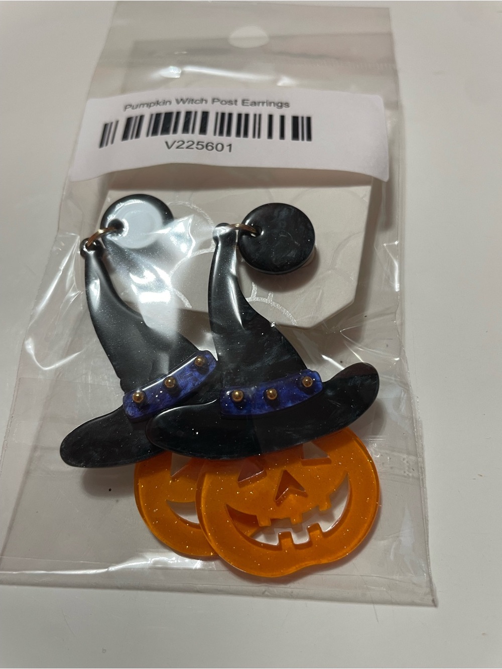 Halloween Pumpkin Witch Dangle Earrings - Black & Orange New
